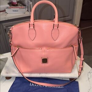 Dooney & Bourke Coral Pink Pebbled Leather Satchel with Gold Hardware